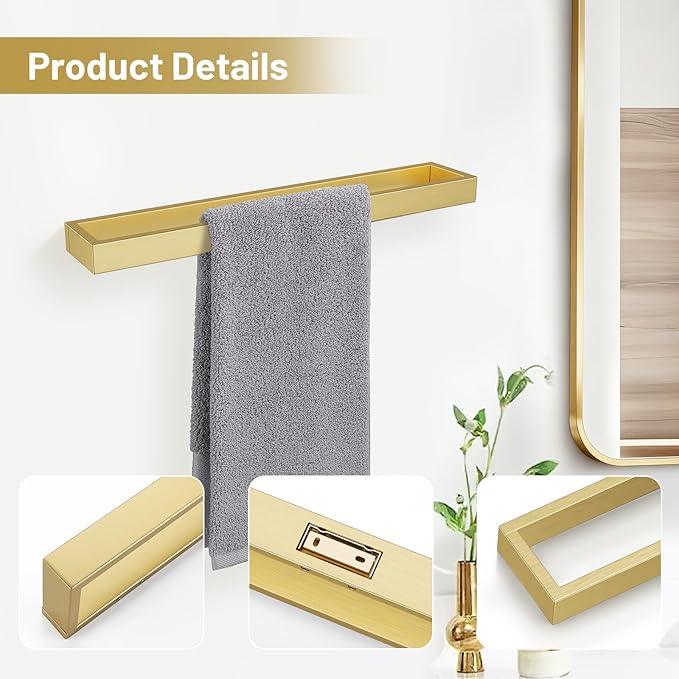 TNOMS Single Towel Bar Towel Holder Bathroom Hardware Accessories,Stainless Steel Wall-Mounted Towel Rack Towel Rail,16 Inches Brushed Gold - ModernBath
