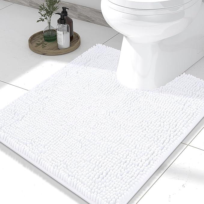 Smiry Luxury Chenille Toilet Rugs U-Shaped 24x20, Soft Absorbent Non-Slip Contour Bathroom Rugs for Toilet, Machine Washable Contoured Bath Mats, White - ModernBath