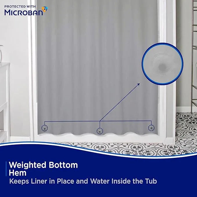 Kenney MB61159PK2 Microban Protected Medium Weight 4.8 Gauge Waterproof PEVA Shower Curtain Liner with Rust-Resistant Metal Grommets and Weighted Magnetic Hem for Bathroom, 70" W x 72" H, Gray, 2-Pack - ModernBath
