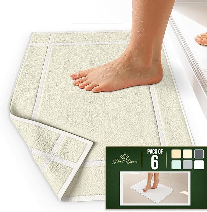 Pearl Linens Pack of 6 100% Cotton Bath Mat 20x30 inches, Soft & Absorbent Quick Dry Bathroom Mat Set, Not Bathroom Rugs, After Shower Mat, Bath Tub Mat, 687 GSM, Machine Washable, Ivory - ModernBath