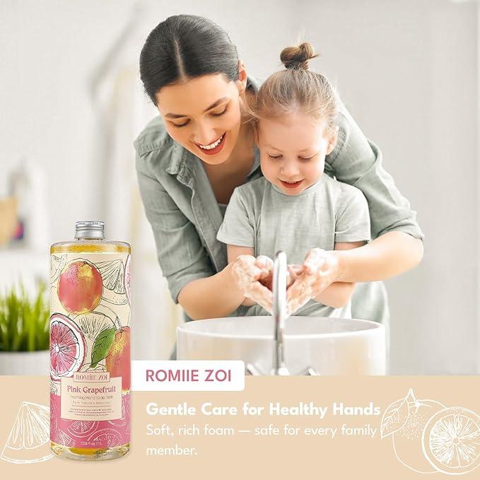 ROMIIE ZOI Foaming Hand Soap Refill Gift Set – 3 Pack *33.8 Fl Oz with Dispenser, Pink Grapefruit Scent–Moisturizing, Biodegradable & Chemical-Free Formula for Bathroom, Kitchen, Sensitive Skin - ModernBath