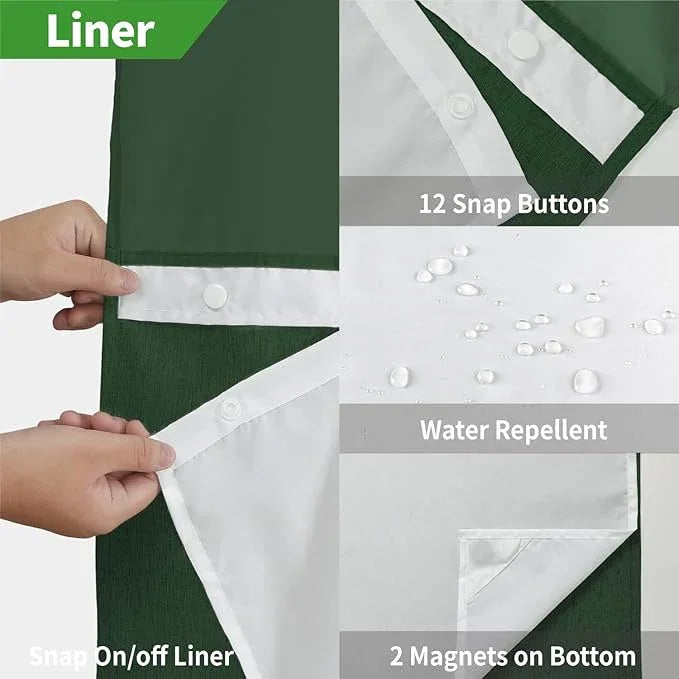 eachope Extra Long No Hooks Needed Linen Textured Shower Curtain with Snap-in Fabric Liner Set,White Hotel Luxury Decor Shower Curtains for Bathroom,Waterproof & Washable,71Wx86H,Emerald Green - ModernBath