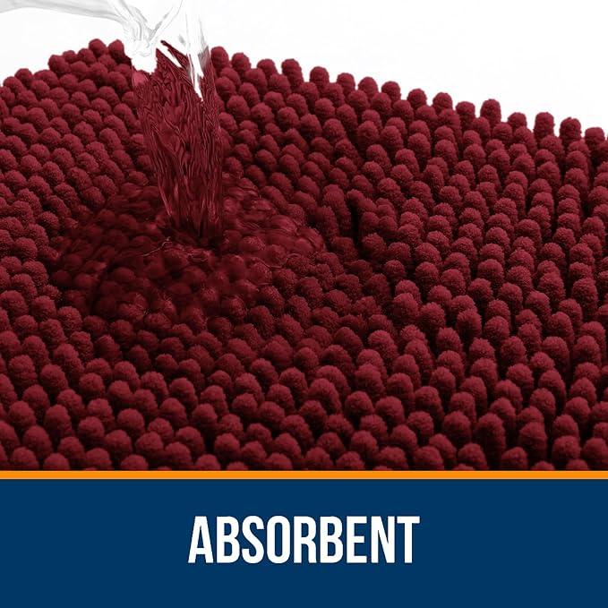 OLANLY Bathroom Rugs 70x46, Extra Soft Absorbent Chenille Bath Rugs, Rubber Backing Quick Dry, Machine Washable Bath Mats for Bathroom Floor, Tub and Shower, Home Decor Accessories, Burgundy - ModernBath