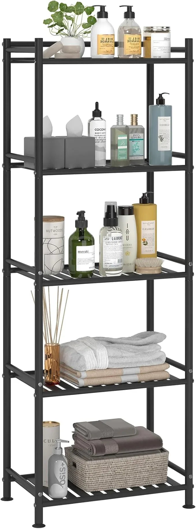 5 Tier Bathroom Storage Open Shelf Unit, Free-Standing Metal Corner Rack Shelving for Kitchen, Living Room, Hallway (Black, Wider 5 Tier) - ModernBath