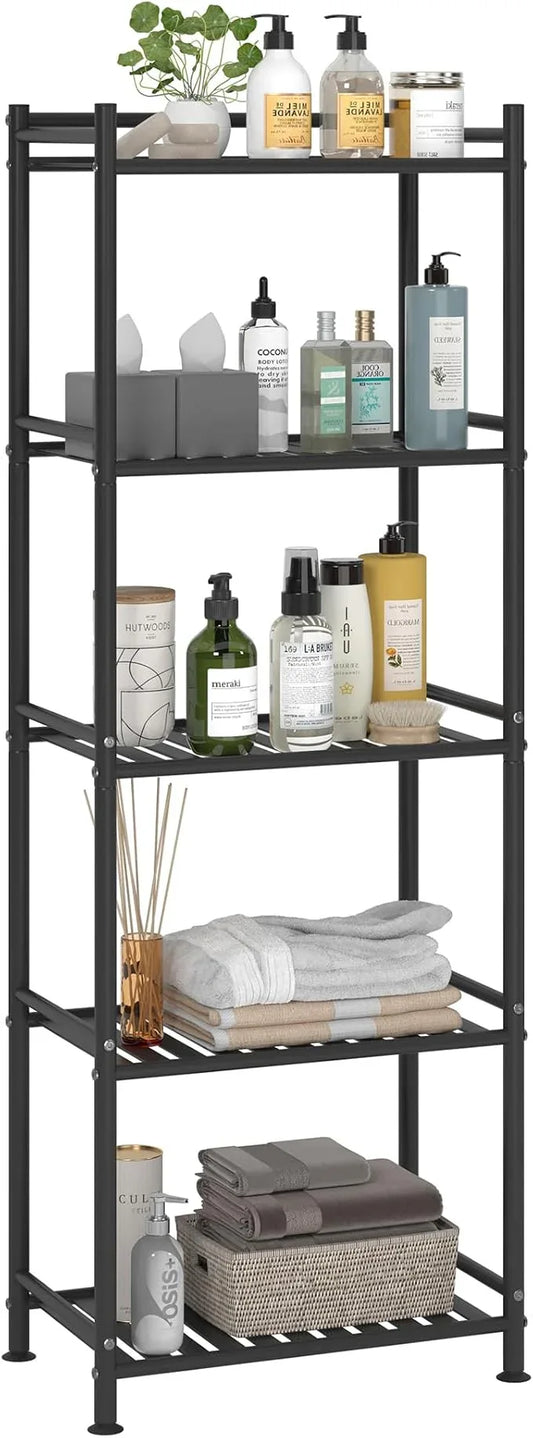 5 Tier Bathroom Storage Open Shelf Unit, Free-Standing Metal Corner Rack Shelving for Kitchen, Living Room, Hallway (Black, Wider 5 Tier) - ModernBath