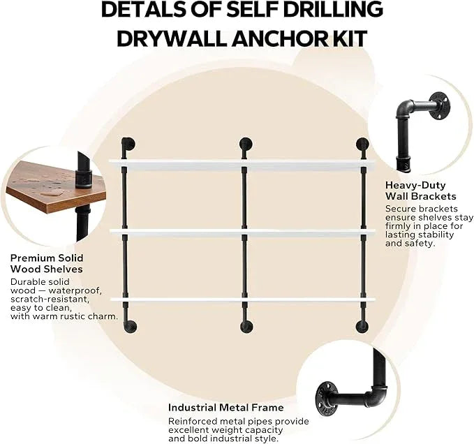 3-Tier Industrial Pipe Floating Shelf – Rustic 48 inch Wood Wall-Mounted Storage Shelf for Kitchen Office,Bathroom & Home Decor -White - ModernBath