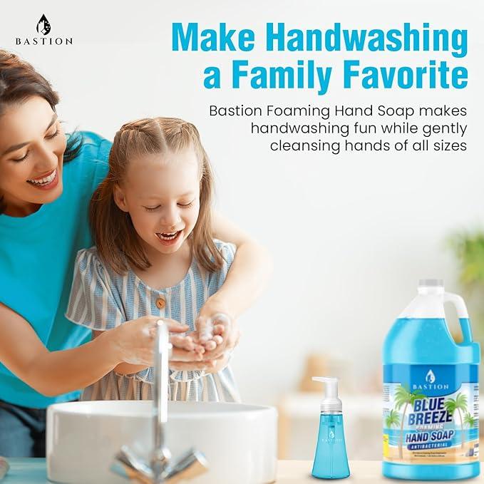 Bastion Blue Breeze Antibacterial Foaming Hand Soap Bulk Refill – 1 Gallon (128 oz) Rich Lather, Moisturizing Formula – Washes Away Germs & Bacteria – Refreshing Clean Scent for Foaming Dispensers - ModernBath