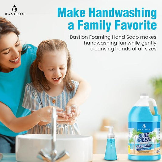 Bastion Blue Breeze Antibacterial Foaming Hand Soap Bulk Refill – 1 Gallon (128 oz) Rich Lather, Moisturizing Formula – Washes Away Germs & Bacteria – Refreshing Clean Scent for Foaming Dispensers - ModernBath