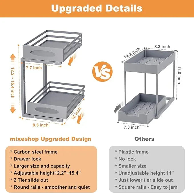 Under Sink Organizer, 2 Tier Under Sink Organizers and Storage, Adjustable Height, Slide out Metal Cabinet Organizers, Pull out Cabinet Storage Drawer Shelf for Kitchen Bathroom - ModernBath