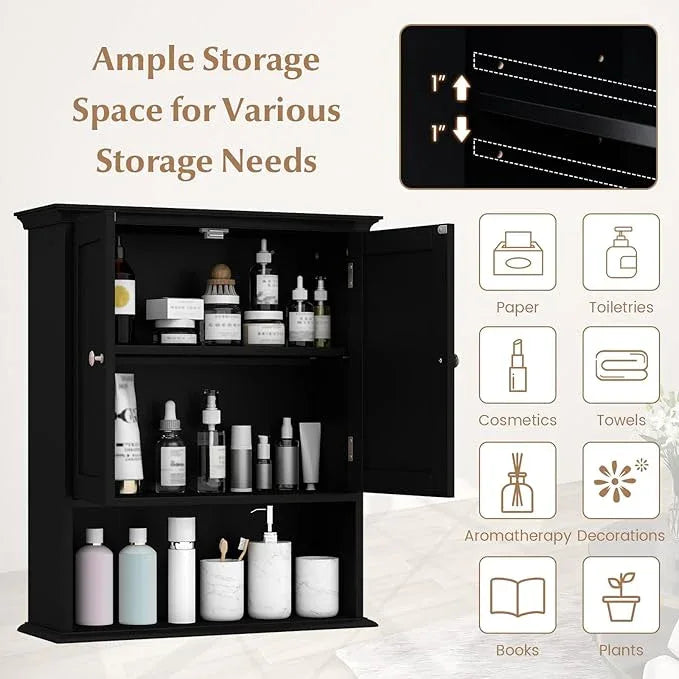 Giantex Bathroom Cabinet Wall Mount, Medicine Cabinet with Adjustable Shelf, Open Shelf, Over The Toilet Space Saver Storage Organizer for Laundry Room, Kitchen, Cupboard (Black) - ModernBath