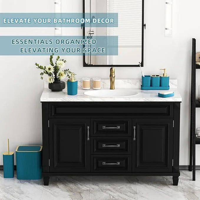 XLHOMO Bathroom Accessories Set - Gorgeous Bathroom Set, 10PC Teal Bathroom Accessory Set, Toilet Brush, Trash Can, Qtip Holder Dispenser & Soap Dispenser - ModernBath