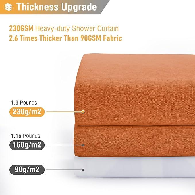 BTTN Stall Fabric Shower Curtain - 36x72 Inch Narrow Linen Textured Heavy Duty Shower Curtain Set with 6 Plastic Hooks, Half Neutral Minimalist Waterproof Modern Shower Curtains for Bathroom - Orange - ModernBath