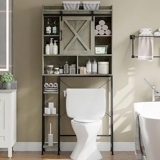 Vabches Over The Toilet Storage Cabinet, Farmhouse Storage Cabinet Over Toilet with Sliding Door & Toilet Paper Holder Stand, Home Space-Saving Toilet Rack for Bathroom, Restroom - ModernBath