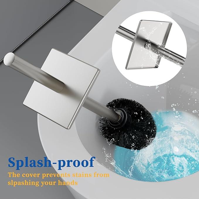 RUACQ Toilet Brush and Holder Set,Square Toilet Bowl Brush for Bathroom with 304 Stainless Steel Handle Toilet Cleaner Brush with Durable Scrubbing Bristles,Splash-Proof (Brushed Nickel) - ModernBath