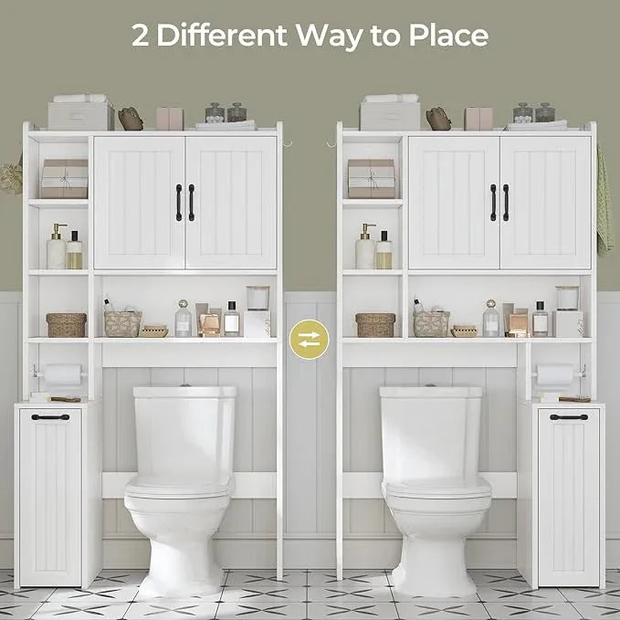 Over The Toilet Storage Cabinet with Pulley Small Bathroom Storage Cabinet, Space Saver W/Adjustable Shelf & Open Shelf for Bathroom, Restroom, Laundry (White-Type A) - ModernBath
