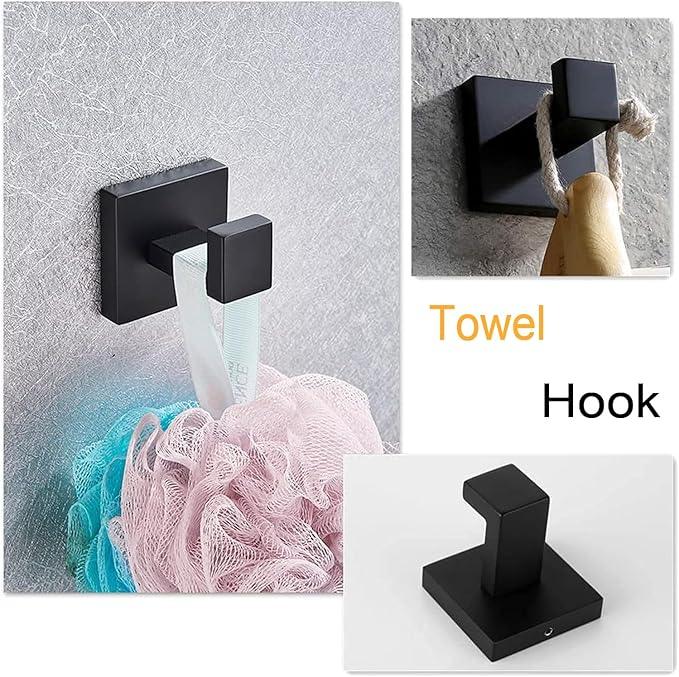 4-Piece Bathroom Hardware Set, Towel Rack Towel Bar Towel Holder Toilet Paper Holder Matte Black Towel Hooks Modern Square Stainless Steel Wall Mounted Bathroom Accessories Set (16inch) - ModernBath