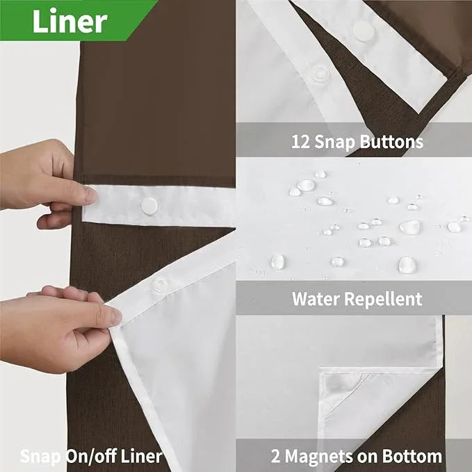 eachope Long No Hooks Needed Linen Textured Shower Curtain with Snap-in Fabric Liner Set,Hotel Luxury Decor Shower Curtains for Bathroom,Waterproof & Washable,71Wx80H,Brown - ModernBath