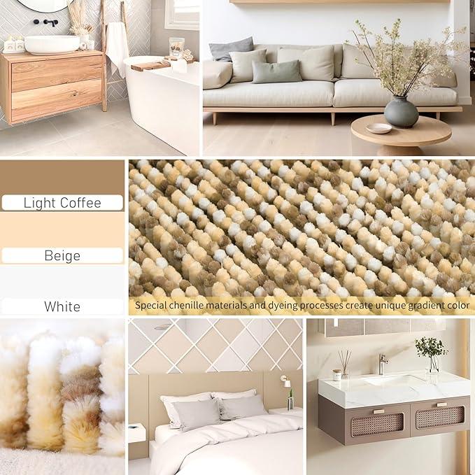 Yimobra Bath Mats for Bathroom Non Slip, 31.5x20, Extra Soft Chenille Bathroom Rugs, Fluffy Plush Luxury Shower Mat Outside, Water Absorbent, Machine Washable, Sink and Tub, Beige & Light Coffee - ModernBath