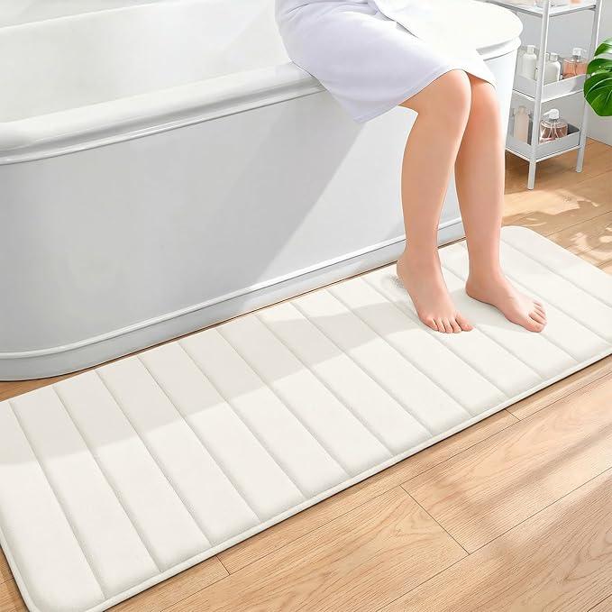 OLANLY Memory Foam Long Bathroom Rugs Runner 59x20, Super Soft Absorbent Bath Mat, Quick Dry, Machine Washable Shower Floor Rugs, Bathmat Carpet, Bathroom Home Decor Accessories, Ivory - ModernBath