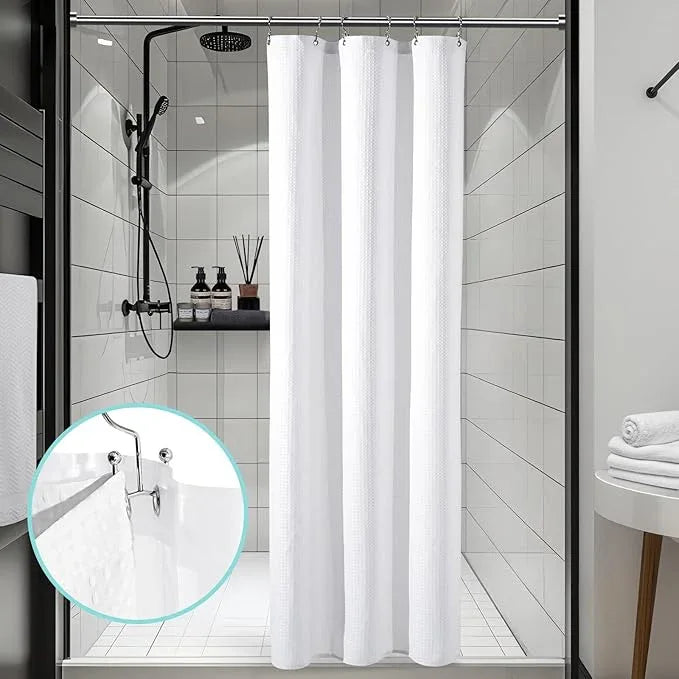 Vipfree 3 in 1 Shower Curtain Set, Waffle Shower Curtain and Liner Set with 6 Double Sided Shower Curtain Hooks, 258GSM Luxury Weighted Cloth Shower Curtains for Bathroom, 36 W x 72 H, White - ModernBath