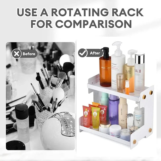 FFK 2 Tier Bathroom Countertop Organizer, SUS 304 Stainless Steel Storage Shelf for Cosmetic Organizer, Ideal for Cabinet, Countertop, Pantry, and Desktop, Office, White - ModernBath