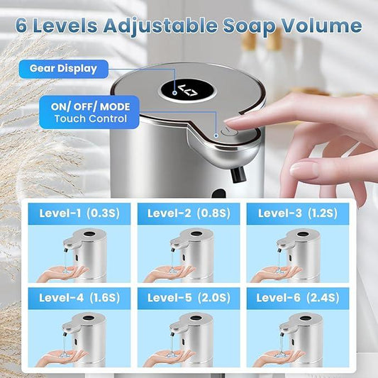 Automatic Soap Dispenser, Touchless Liquid Soap Dispensers, USB Rechargeable, 6-Level Adjustable Volume Control, 12.8oz/380ml, Wall Mount for Kitchen, Bathroom, Free Liquid Dispenser Stickers (Silver) - ModernBath