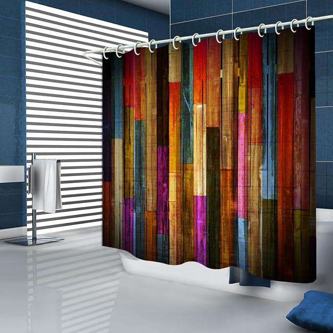 LYFANS Bathroom Uses Colored Wooden 3D Shower Curtain, Luxurious Bathtub Waterproof Shower Curtains, Bright Fabric Shower Curtains, Size (59x72 inches) - ModernBath