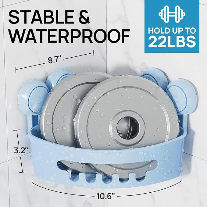 LEVERLOC Corner Shower Caddy Suction Cup, Shower Caddy Basket Powerful Suction Bathroom, Waterproof & Rustproof Organizer for Bathroom Storage, No-Drilling Removable (Blue) - ModernBath