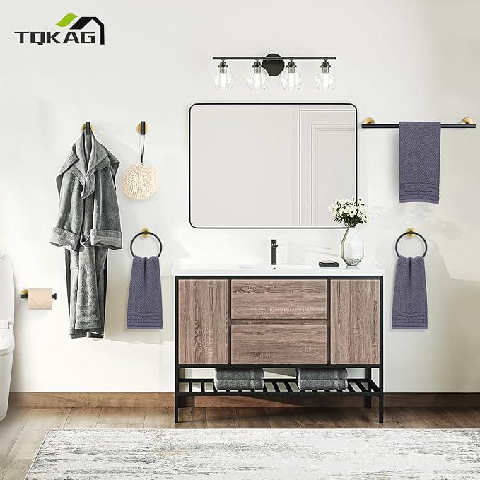 TQKAG Black and Gold Bathroom Hardware Set 6-Piece Bathroom Accessory Set 23.6 Inch Round Stainless Steel Towel Bar Set Wall Mounted - ModernBath