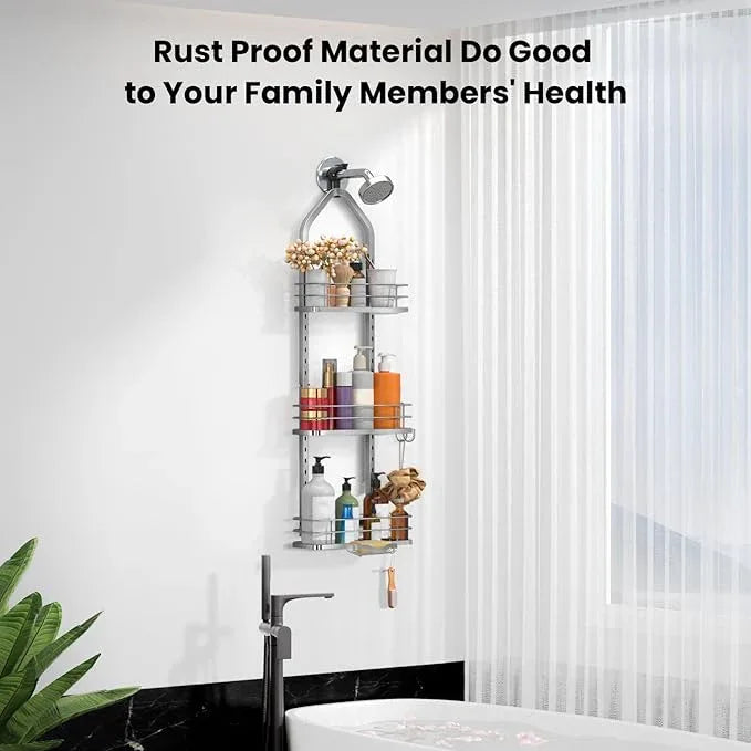 Shower Caddy Hanging (Silver), Adjustable Anti-Swing-Over The Shower Head Caddy, 3 Tier Height Bathroom Storage Organizer, Bathroom Shelves Basket Rack, Shower Caddies Rack with Adjustable Soap Basket - ModernBath