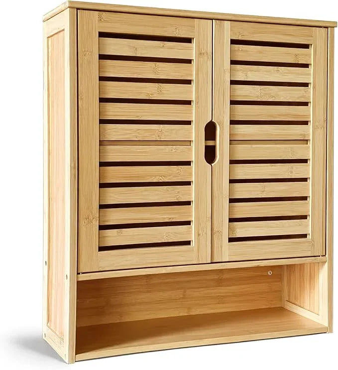 HYNAWIN Bathroom Wall-Mounted Medicine Cabinet - Over-The-Toilet Floating Bamboo Storage Organizer with Adjustable Shelf, Space-Saving for Kitchen, and Living Room - ModernBath