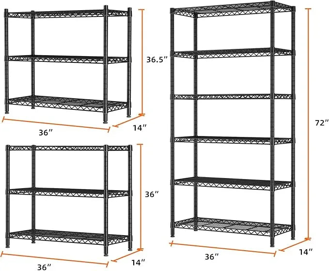 SINGAYE 6 Tier Shelf Organizer Storage Metal Shelves Garage Wire Shelving Unit Pantry Rack Shelves Bathroom Organizers and Shelf Closet Metal Kitchen 36" Dx14 Wx72 H Black - ModernBath