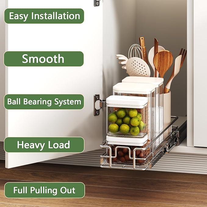 Pull Out Cabinet Organizer 5½" W x 21½" D, Heavy Duty Cabinet Pull Out Shelves, Slide Out Drawers Organization for Kitchen Cabinets Bathroom - ModernBath