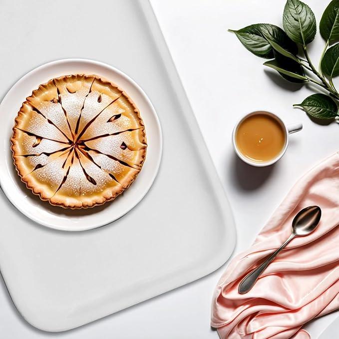 Yew & Tulip 14" x 8.5" Natural Marble Tray for Kitchen, Bathroom, Living Room – Serving/Decorative Vanity Tray for Jewelry, Candles, Decor (Matte White) - ModernBath