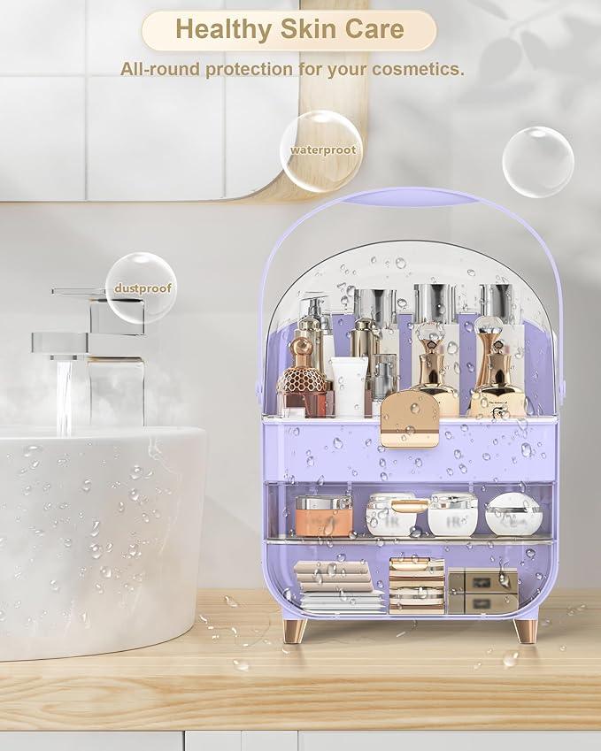 Makeup Organizer Countertop, Skincare Holder Bathroom Counter Organizer, Storage Box Cosmetic Display Cases, Teen Girl Gifts Make up Organizers for Vanity, Dresser (Purple) - ModernBath