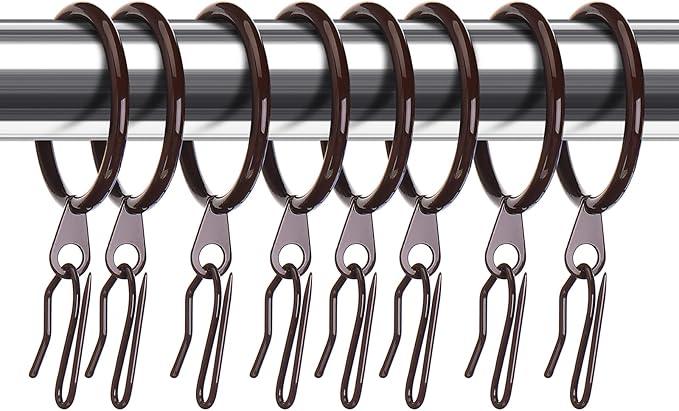 Hotop 30 Pcs Metal Drapery Curtain Rings 0.98/1.26/1.65 inch Interior Diameter and 30 Pcs Hanging Curtain Drapery Pin Hooks for Window Door Shower(Brown,42mm) - ModernBath