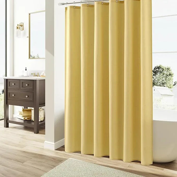 Naturoom Yellow Linen Shower Curtain, Country Boho Farmhouse Bath Decor Shower Curtains Neutral Cloth Weighted Textured Fabric Bath Curtain Liner with Hooks, 72x84 - ModernBath