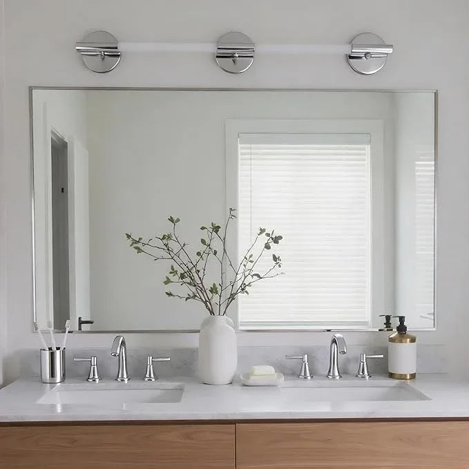 Bonverre 27x40 Inch Nickel Bathroom Mirror for Wall, Aluminum Frame Rectangle Rectangular Vanity Mirror, Modern Large for Bedroom, Living Room, Horizontal or Vertical - ModernBath
