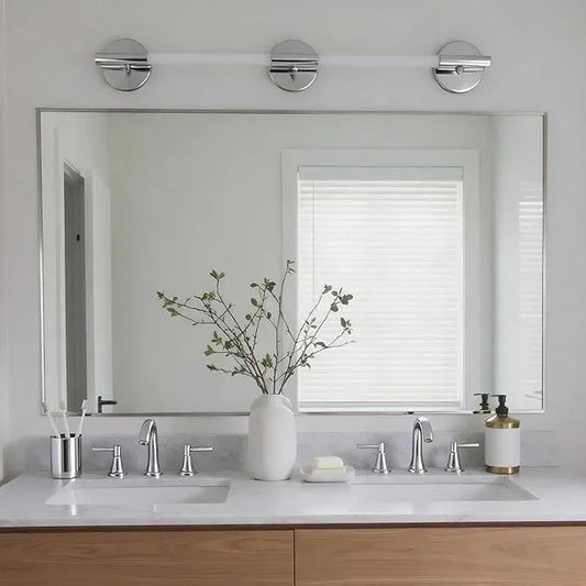 Bonverre 27x40 Inch Nickel Bathroom Mirror for Wall, Aluminum Frame Rectangle Rectangular Vanity Mirror, Modern Large for Bedroom, Living Room, Horizontal or Vertical - ModernBath