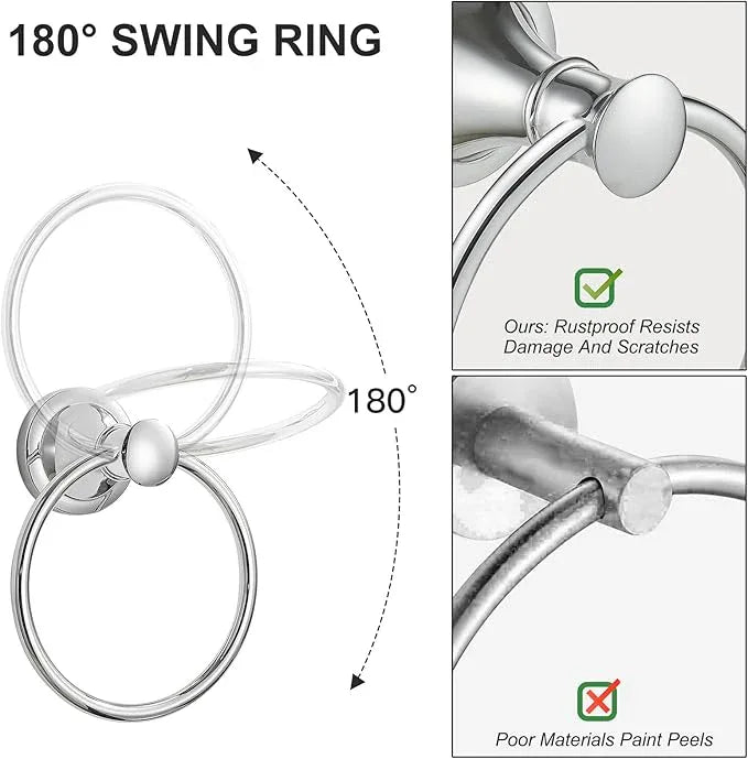 BESy Polished Chrome Bathroom Hand Towel Ring Towel Holder, Rustproof Wall Mounted Bathroom Hardware Accessory SUS 304 Stainless Steel Towel Rack - ModernBath