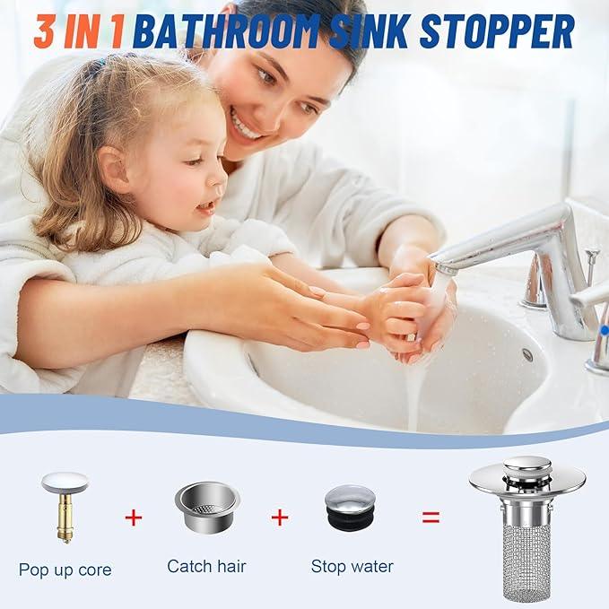 2PC Bathroom Sink Stopper Hair Catcher, Pop Up Sink Drain Filter with Removable Stainless Steel Filter Basket Hair Catcher, for US Bathroom Sink Stopper Replacement. - ModernBath
