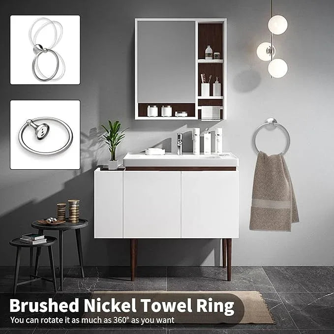 8-Pieces 24" Bathroom Hardware Set, Bathroom Accessory Set, Includes 24" Adjustable Bath Towel Bar, Towel Rings Wall Mounted, Toilet Paper Holder, Robe Towel Hooks (Brushed Nickel) - ModernBath