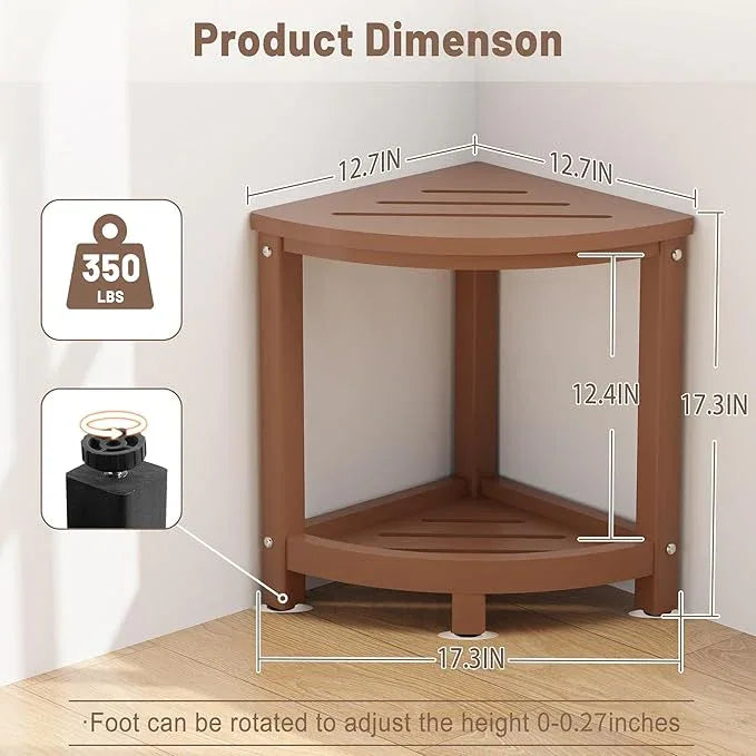 ONSGLM Shower Stool for Inside Shower, Corner Shower Bench Seat, HDPE Waterproof Shower Stool for Shaving Legs with Baffle Storage Shelf, Shower Seat/Foot Rest for Bathroom, Indoor/Outdoor Use, Teak - ModernBath