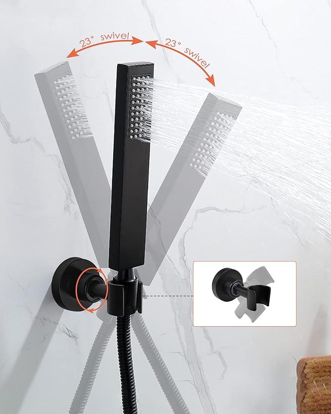 PHASAT Shower Head Holder Wall Mount SUS304 Stainless Steel Shower Wand Holder,Adjustable Handheld Shower Head Bracket Holder Matte Black,A13021B - ModernBath