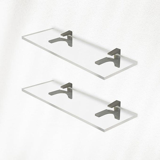 Clear Acrylic Shelves 14.5 inches, 3/4" Thick Transparent Wall Mounted Floating Shelves for Bedroom, Living Room, Bathroom, Kitchen -‎ with Screws and Brushed Nickel Finish Brackets, Pack of 2 - ModernBath