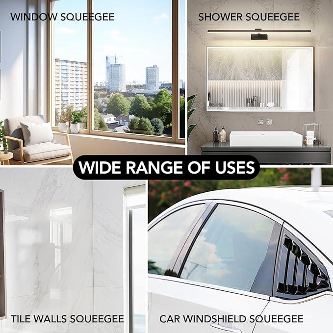 Shower Squeegee with Long Handle, 15-51" Telescopic Squeegee for Window Cleaning, Window Squeegee for Glass Doors, Extendable Window Cleaner Tool for Tile Walls, Sliding Door, Floor, Car Windshield-BK - ModernBath