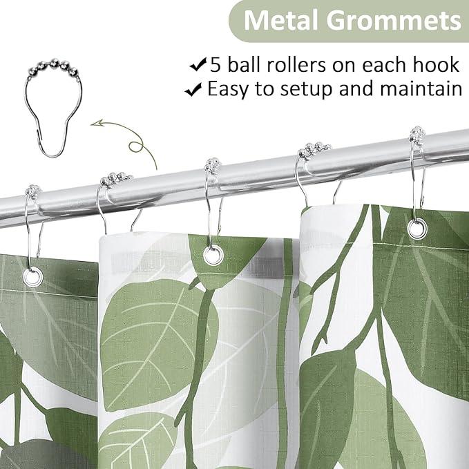 BOODII Long Shower Curtain 72x78, Sage Green Eucalyptu Shower Curtains for Bathroom Floral Watercolor Leaves Botanical Nature Fabric Bath Curtain Country Plant Cloth Bath Curtains - ModernBath