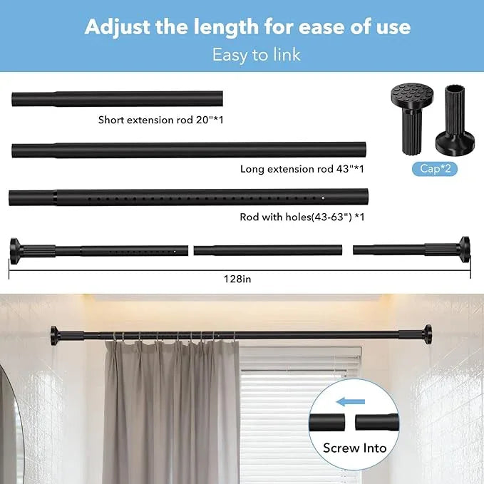 Tension Curtain Rod 51–128 In (4.25–10.67 ft),Extra Long Outdoor Curtain Rod for Window or Bathroom Patio,Easy to Install No Drilling Never Rust,Heavy Duty Adjustable Spring Shower Rod - ModernBath