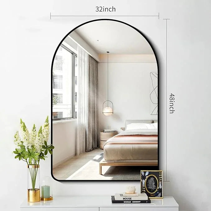 FORBATH Arched Mirror 32x48 Inch, Bathroom Mirror Wall Mounted Modern Black Aluminum Alloy Frame Decor Large Dresser, for Bedroom Living Room Entryway, Hanging or Leaning Against Wall - ModernBath