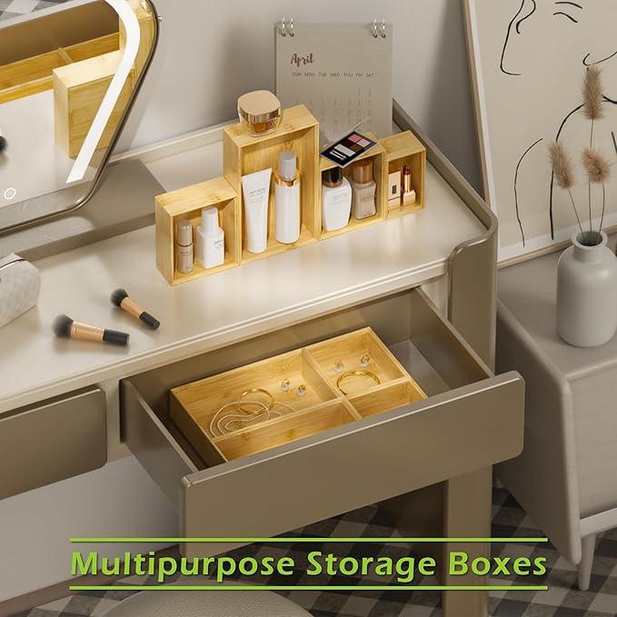 Bathroom Drawer Organizer Trays, Bamboo Silverware Drawer Organizer Kitchen Utensils, 8 PCS Wood Box Stackable Bins for Makeup, Office Desk, Vanity, Junk Drawer - ModernBath